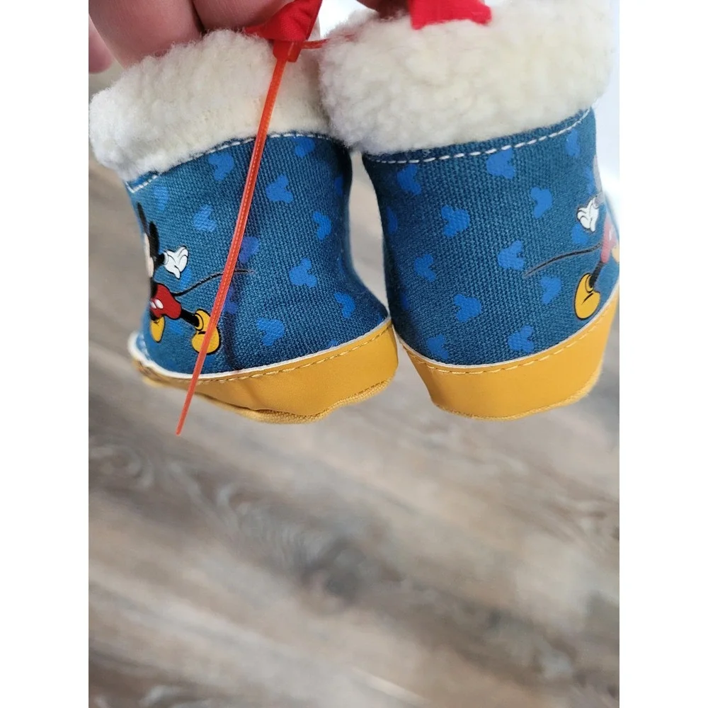 Disney Baby Mickey Mouse Blue Heart Faux Shearling High Top Crib Shoes 6-9M‎ #6